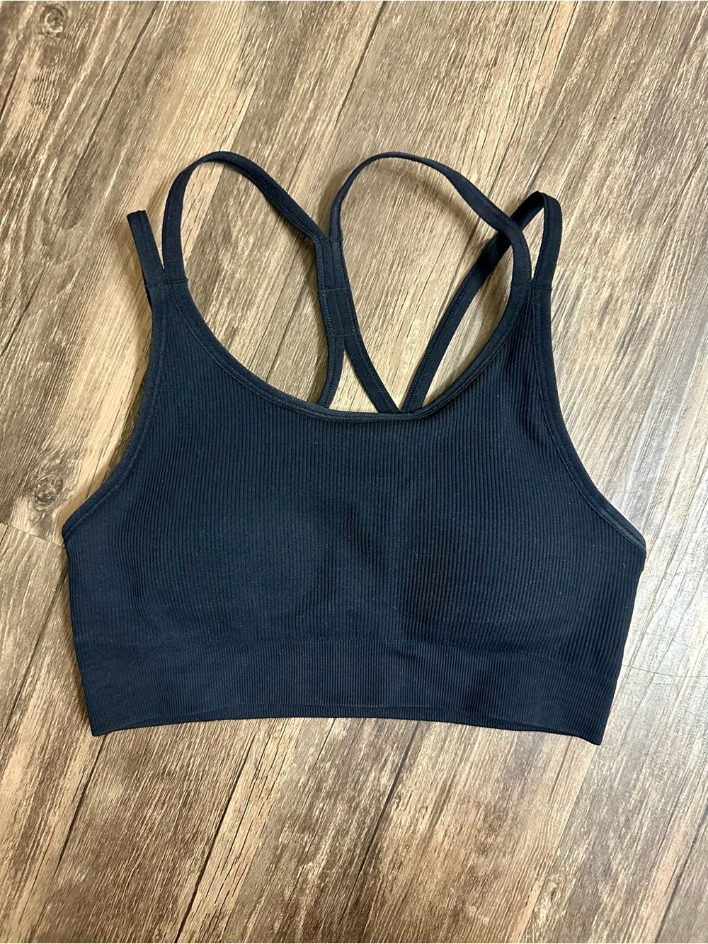 Zella Black Ribbed Double-Strap Sports Bra